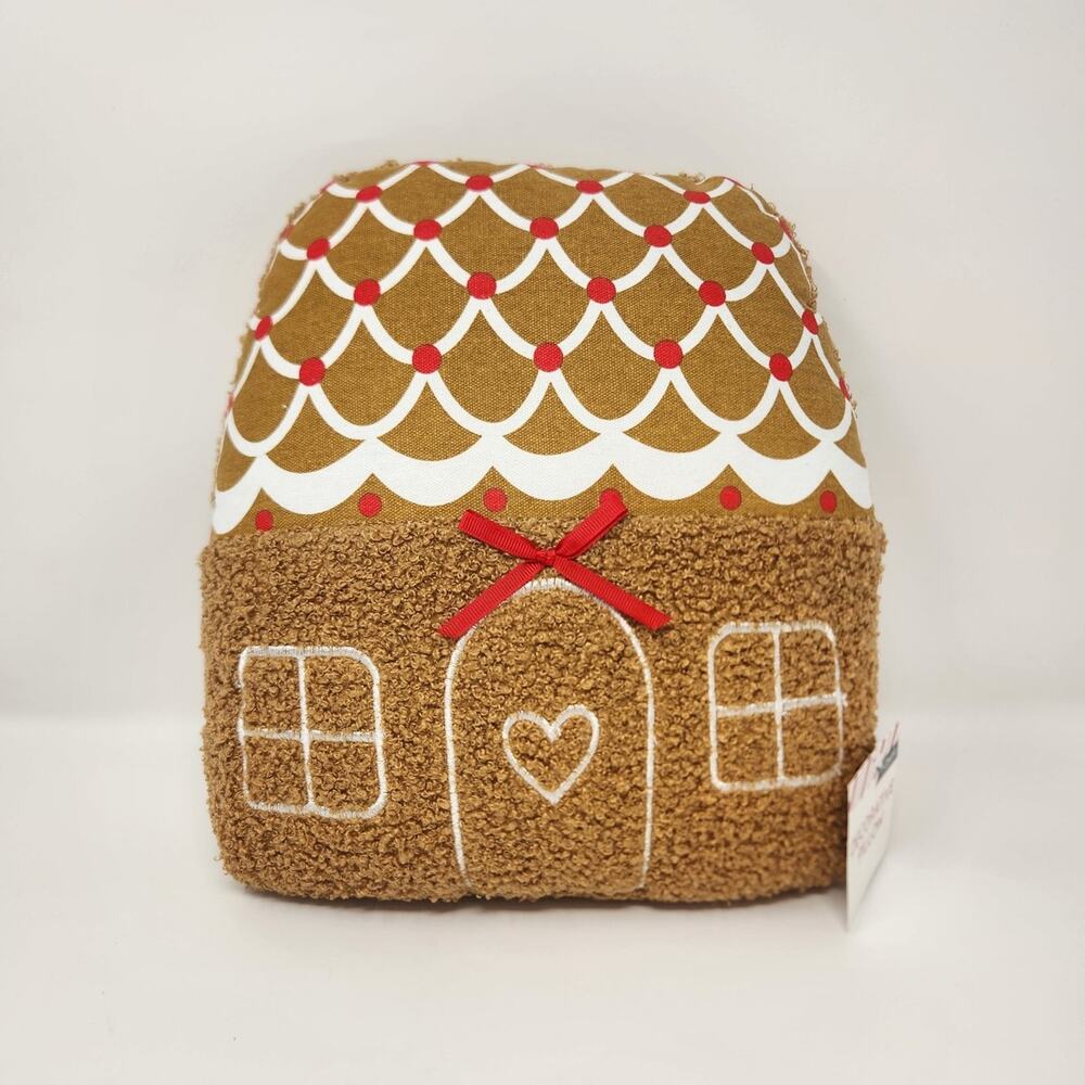 Gingerbread House with Red Ribbon Decor Christmas Pillow